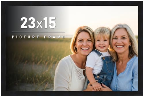 23x15 Frame Black Picture Frame - Complete Modern Photo Frame Includes UV Acrylic Shatter Guard Front, Acid Free Foam Backing Board, Hanging Hardware Wood Wall Frames for Family Photos - no Mat