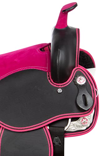Acerugs Western Horse Saddle Set Pad Headstall Reins Breast Collar Tack Light Weight Synthetic Cordura (Pink, 16") #TOP5