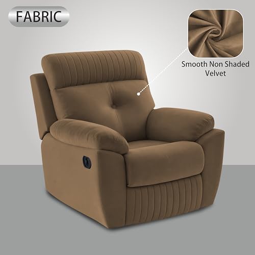 Image of Adorn India Premium Majestic 1 Seater Recliner Manual Sofa Chair | Camel Suede Velvet Fabric | Soft Padded Back Rest & Handrest | Living Room Recliner Chair | 3 Years Warranty