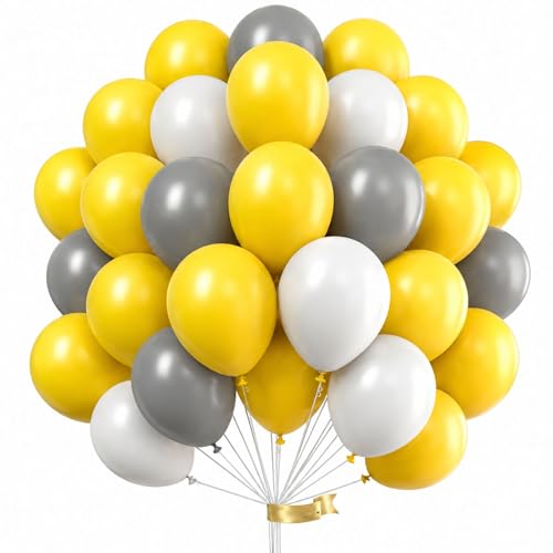 Fesnova Lot de 30 ballons jaunes, blancs et gris de 30 cm, pour anniversaire, décoration de mariage, fiançailles