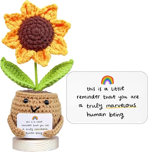 Image of Handmade Positive Sunflower Crochet Doll with Card - This is A Little Reminder Coworker Gifts - Appreciation Gift for Coworker - Thank You Coworker Presents - Social Worker Gifts for Employee