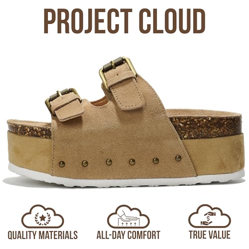 Image of Project Cloud 100% Genuine Leather Platform Sandals Women - Memory Foam Insole with Two-Buckle - Non-Slip and Comfortable Wedge Sandals for Women 2026 (Oliy)