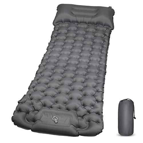 エアーマット キャンプ マット 足踏み式 アウトドア エアマット キャンプ用品 テントマット コンパクト 無限連結 枕付き 防水防潮 防災 軽量 登山/運動会/お花見/ピクニック/海水浴/車中泊マット 携帯便利 【厚7.5cm長194cm幅72cm】 (グレー)