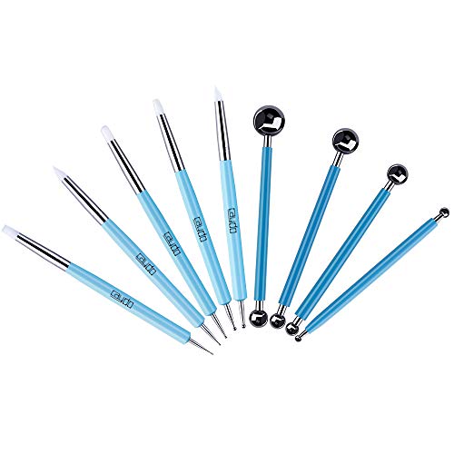 Caydo 9 Pieces Stylus Tools, 5 Pieces 2 Way Total 10 Different Diy Silicone And Ceramic Clay Indentation Tool And 4 Pieces Double-Ended Metal Ball Tools #TOP1
