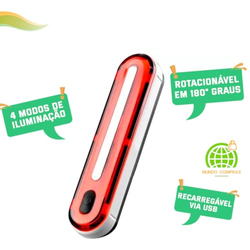 Lanterna Sinalizador Led Para Bike Ciclismo Recarregavel Usb Mtb Bicicleta Suporte Canote 4 Modos De
