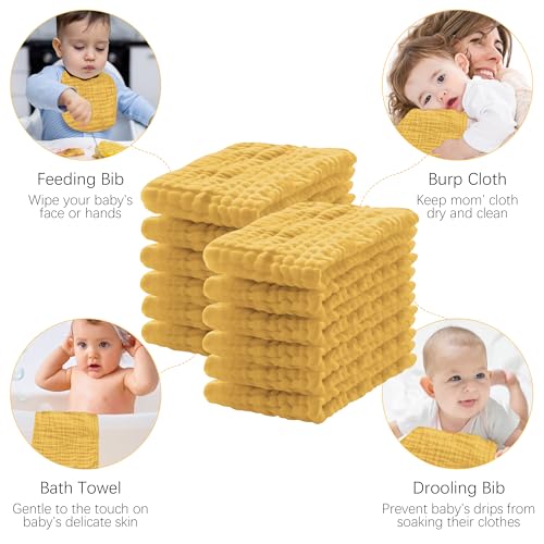 Image of Lovely Care 12 Pack Muslin Burp Cloths 100% Cotton Muslin Cloths Large 20''x10'' Extra Soft and Absorbent Baby Burping Cloth - Honey