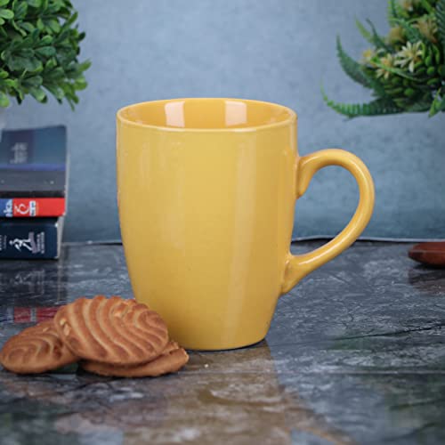 Image of QIMACPLUS Indian Handcrafted Ceramic Stylish Yellow Finish Elegant Design Plain Sparkling Ceramic Soup /Tea /Coffee /Milk Cup /Mug 300ML Set of 2