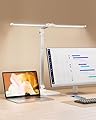 LED Desk Lamp for Office Home, Height Adjustable Architect Desk Light with USB Adapter, Stepless Dimming 50 Lighting Modes, Eye Caring Double Head Computer Desk Lamp for Reading, Study, Workbench