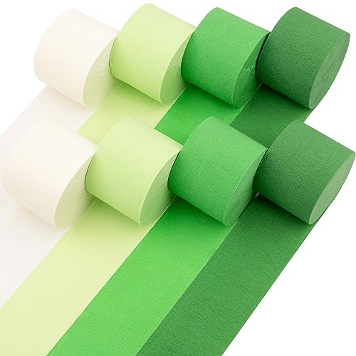 Captain Décor 8 Green Streamers With White, 656Ft Pack Of Green Crepe Paper Roll For Party Decorations, Party Streamers For Birthday Decorations (1.8 Inch X 82 Ft/Roll)