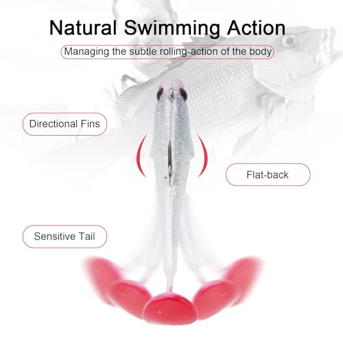 6 Pcs Soft Plastic Baits Lures Swimbaits with Hooks and T Tail for Pike Trout, Perch Bass Fishing Jigs Artificial Bait for Saltwater Freshwater Trout Catfish Pike Perch - Image 2