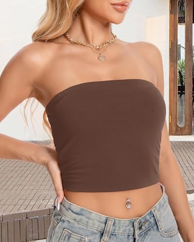 Image of Summer Tube Tops Basic Crop Tops for Women Strapless Tank Bandeau Shirts