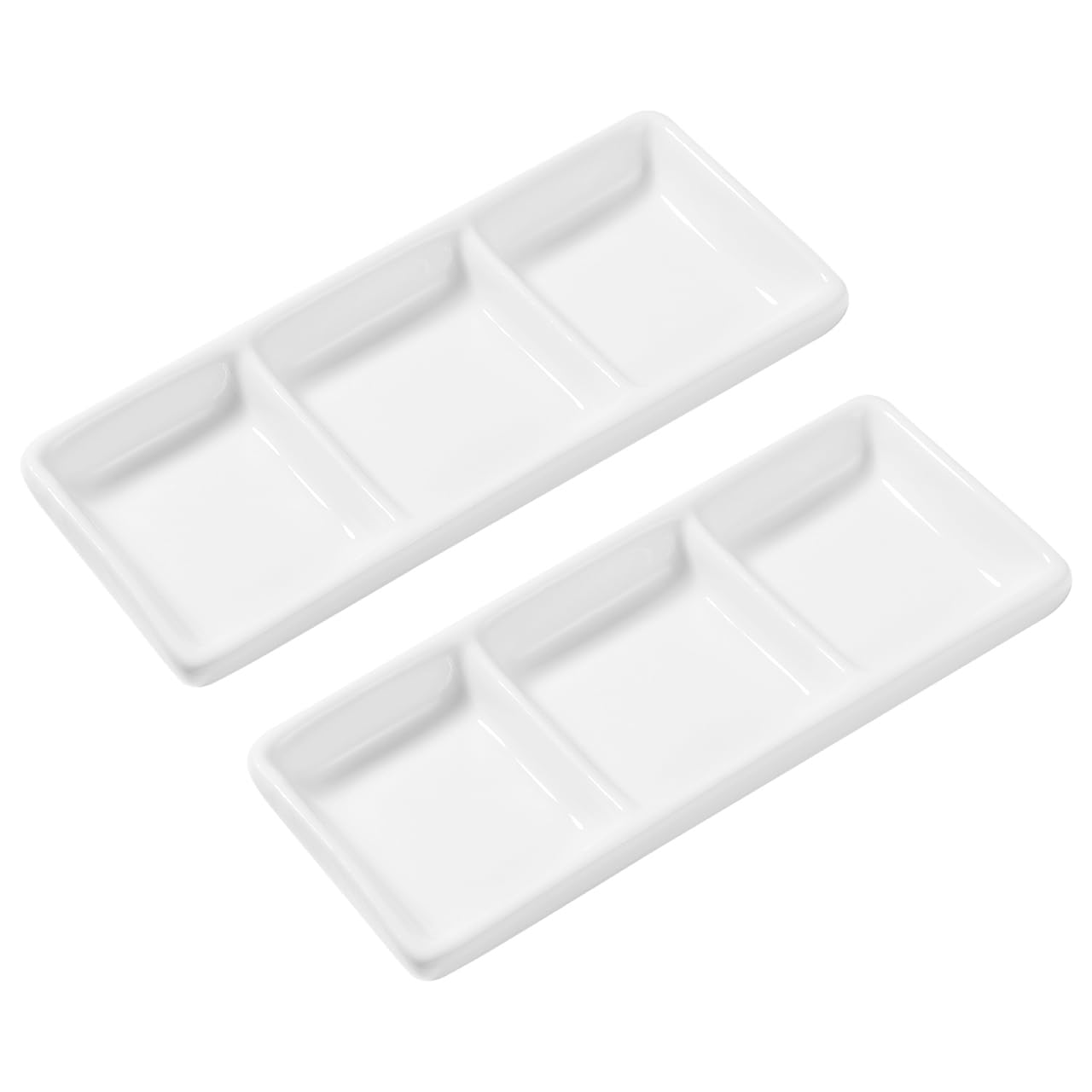 HEMOTON 2pcs White Ceramic Serving Platter 3 Compartment Appetizer Tray Rectangular Divided Sauce Dishes for Restaurant Kitchen Spices Vinegar Nuts (5.8 x 2.4 Inches/White)