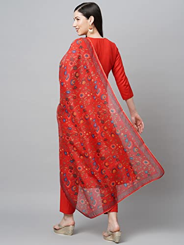 Image of GoSriKi Women's Cotton Blend Straight Printed Kurta with Pant & Dupatta (Authentic-GS)