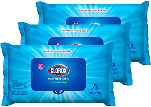 Clorox Disinfecting Wipes, Bleach Free Cleaning Wipes, Multi-surface Wipes with Moisture Seal Lid, Easy Pull Wipes Pack, Fresh Scent, 75 Wipes (Pack of 3) - Packaging May Vary