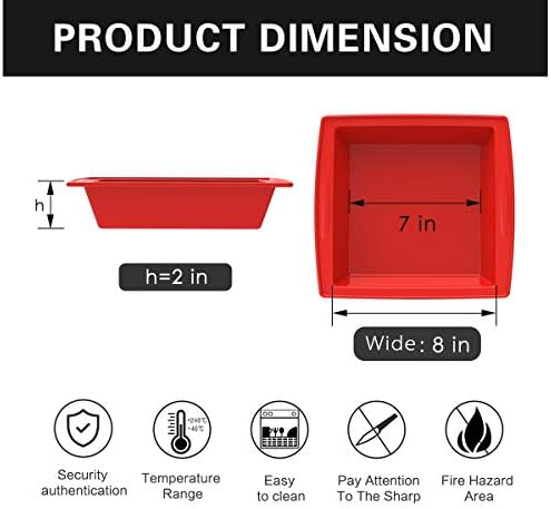 Square Cake Tins for Baking , Silicone Brownie Baking Tin , Set of 2 SILIVO Nonstick Baking Trays , Silicone Moulds for Brownie , Cake and Chocolate Bar Etc. (20 * 20 * 5 cm)