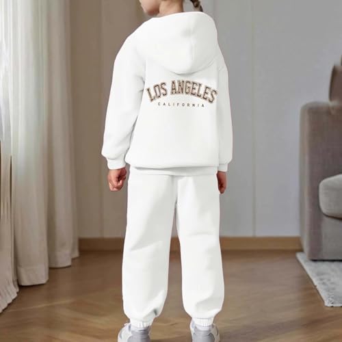 Girls Sweatsuit Set - 2 Piece Los Angeles Letter Print Graphic Pullover Hoodie Sweatshirt and Sweatpants Jogger Sets 2-13T2