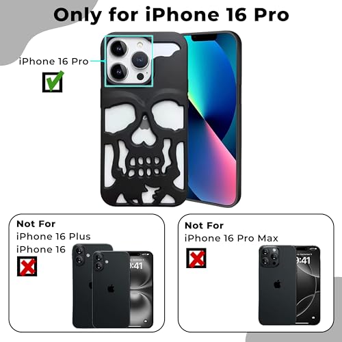 Image of Kraptick Polycarbonate iPhone 16 Pro Case - Skull Face Design Mobile Cover, Stylish & Durable Phone Cover, Lightweight Protective Fit for Apple iPhone 16 Pro -(Matte Black)