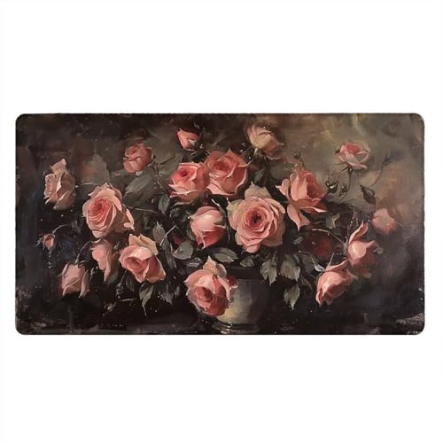 Alfombrilla Ratón XXL Alfombrilla Escritorio 900x400mm Mouse Pad Mejora la Precisión y la Velocidad con Base de Goma Antideslizante y Bordes Cosidos Duradera Cómoda, Juegos (Rosas Rosas) xR8-165