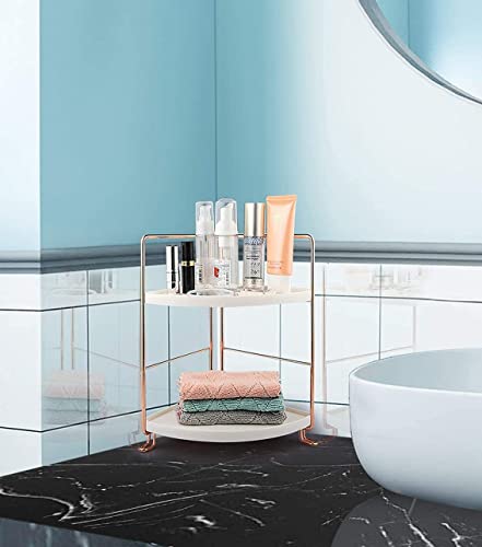 Image of Iron 2 Tier Counter Top Organizer I Bathroom Organizer Stand I Desk Organizer I Multi-Purpose Storage Countertop Racks For Kitchen I Corner Shelf (RoseGold-2Tier-Triangle)