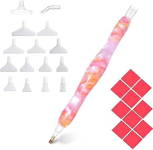 Handmade Resin Diamond Painting Pen Tools, 15Diamond Art Pen Placers and 5Clays, Diamond Painting Drill Pen Stylus, Gem Rhinestone Picker Tool, Nail Art Embroidery Decoration, Mosaic Making Candy Pink