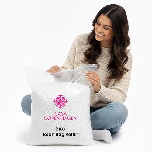 Image of Casa Copenhagen Premium Virgin Grade Thermocol Balls Refill for Pillows, Sofa, Bean Bags, Soft Toys & Beans for Bean Bag Refill 2 kg (White)