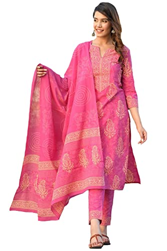 Image of GoSriKi Women's Rayon Blend Printed Straight Kurta with Pant & Dupatta