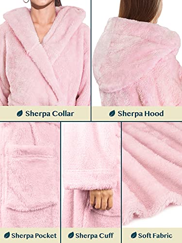 PAVILIA Women Hooded Plush Soft Robe | Fluffy Warm Fleece Sherpa Shaggy Bathrobe4