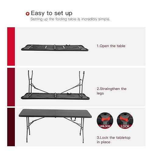 image for PayLessHere | 6FT Folding Table | Black | Portable Plastic Table with 