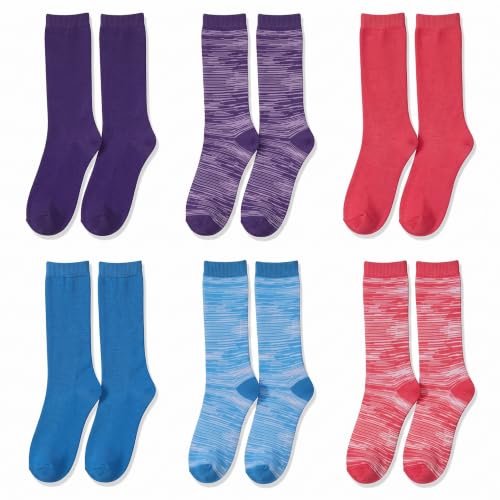 Image of Tipi Toe Women's 6-Pack Funky Crew Socks | Colorful Fun Patterned Novelty Dress Socks, Sizes 9-13