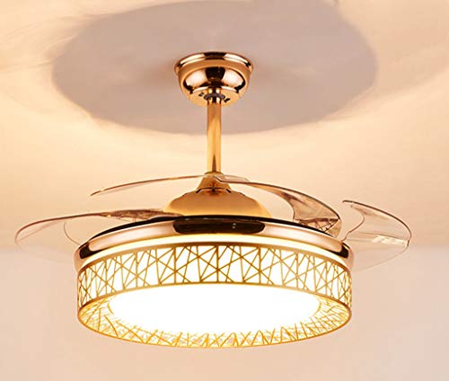Fandian 42Inch Ceiling Fans Retractable Blades Led Ceiling Fan Three Color Change Luxury Chandelier With Remote Control (Gold) #TOP6