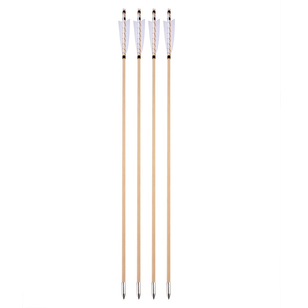 32" Flèches en Bois pour tir à l'arc,Fabrication Artisanale Traditionnelle,5" avec Plume de Dinde,OD 8mm Tige en Bois,flèches de Chasse,pour Arc Long/Arc recourbé,Arc à Cheval
