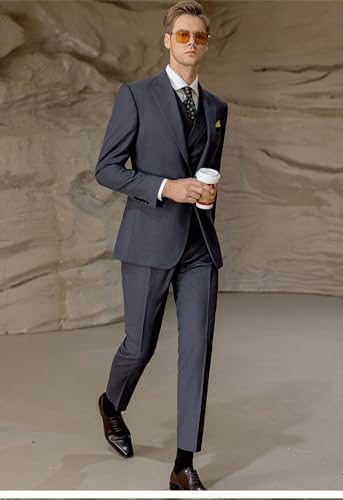 Mens 3 Piece Tuxedo Set Elegant Solid Classic Fit Wedding Suit Jacket Vest Pants Set2