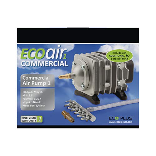 EcoPlus ECOair 1 Commercial Grade Air Pump 793 GPH - 18 Watt Single Outlet with 6 Valve Manifold