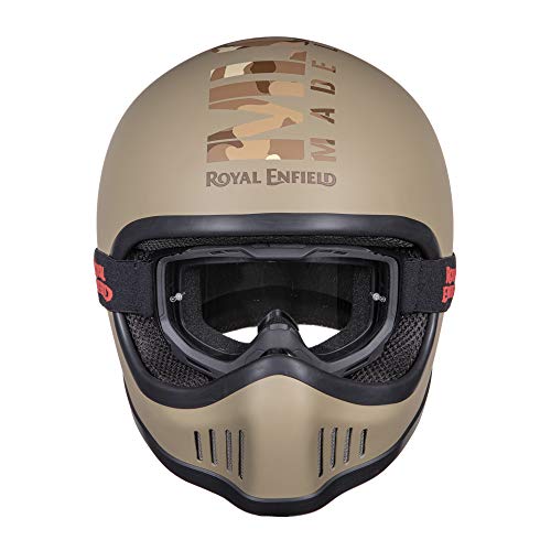 Image of Royal Enfield Enduro Full Face Camo MLG Helmet with Goggles Matt Desert Storm, Size: XL(61-62cm)