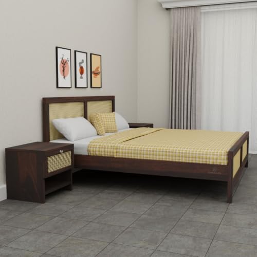 Image of Solid Sheesham Wood Queen Size Bed | Wooden Queen Size Cot Bed Double Bed for Bedroom,Home (Walnut)
