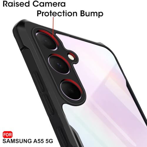Image of TheGiftKart Shockproof Crystal Clear Back Cover Case for Samsung Galaxy A55 5G | 360 Degree Protection | Protective Design | Transparent Back Case Cover (PC & TPU, Black Bumper)