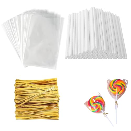 NEKAPLO 300-Piece DIY Candy Crafting Kit with Sturdy Sticks Clear Bags & Secure Ties for Homemade Treats