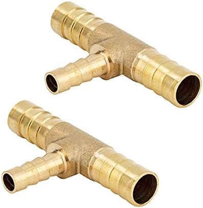Metalwork Brass Reducing Hose Barb Splice T-Fitting, Reducer Tee Union Mender Joiner, 12mm Barb x 10mm Barb x 12mm Barb, 1/2" x 3/8" x 1/2" Hose ID (Pack of 2)