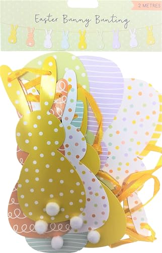 Paquete de 2 banderines de conejo de Pascua (4 metros en total) | Guirnalda preenhebrada de doble cara con 18 banderas de conejo y colas de pompones | Decoración de Pascua para el hogar, fiesta