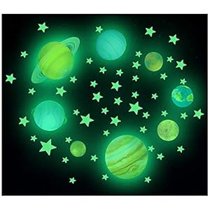 Glow in The Dark Stars Muurstickers, Sterrenwolken Heteluchtballon en volle maan voor sterrenhemel, 100 stralende…