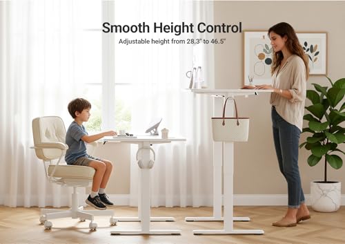 Image of Claiks Electric Standing Desk, Adjustable Height Stand up Desk, 48x24 Inches Sit Stand Home Office Desk with Splice Board, White Frame /Cold White Top