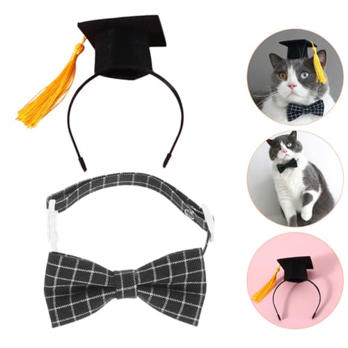 Disfraz de graduación para mascotas Luxshiny con gorro y corbata miniatura 3