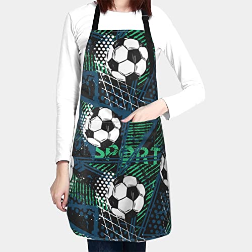 Oplp Football Waterproof Apron Geometric Pattern Background Cooking Kitchen Apron Unisex Adjustable Apron #TOP1