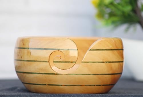 Image of Handmade Yarn Bowl Wooden - Yarn Holder Storage Bowl - Yarn Bowl for Knitting 7 inch x 4 inch inch - Best Gift for Knitters (Large)