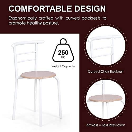 Maison Arts 3 Piece Round Dining Room Table Set For 2 Space Saving Small Dining Table With 2 Chairs For Kitchen, Dining Room, Breakfast,Compact Space W/Steel Frame, Built-In Wine Rack, Oak Color #TOP4
