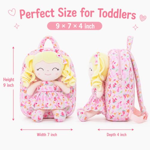 Image of Gloveleya Toddler Backpack Baby Girl Gifts Curly Hair Plush Figures Dress Backpack Kids Backpack Curly Spring Girl Fruit - Ice Cream 9inches