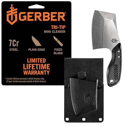 Gerber Gear TRI-Tip Mini Cleaver Fixed Blade Camping Knife with Molle Sheath for Survival and Bushcrafting, Black
