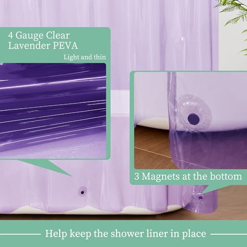 Image of Mrs Awesome Clear Lavender Shower Curtain Liner with 3 Magnets, 72x72 Premium Flexible Sturdy Plastic Shower Curtain for Bathroom Lightweight & Waterproof, Clear Lavender