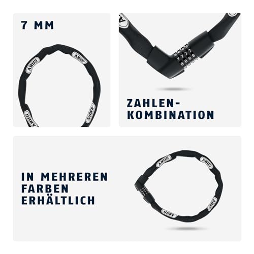 ABUS Kettenschloss Tresor 1385 – Zahlenschloss aus gehärtetem Stahl – 7 mm starke Vierkantkette – ABUS-Sicherheitslevel 7 – 85 cm – Schwarz