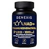 Nad Resveratrol Puro 1000mg, 60 Cápsulas veganas, 500mg NAD + 500mg Trans-Resveratrol, Energía Celular, Antioxidante, Sin Gluten, Sin OGM, sin GMO – Apoyo Mitocondrial, Cognición, Antiedad